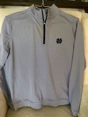 Peter Millar Navy and White Striped Notre Dame Zip Shirt Jacket